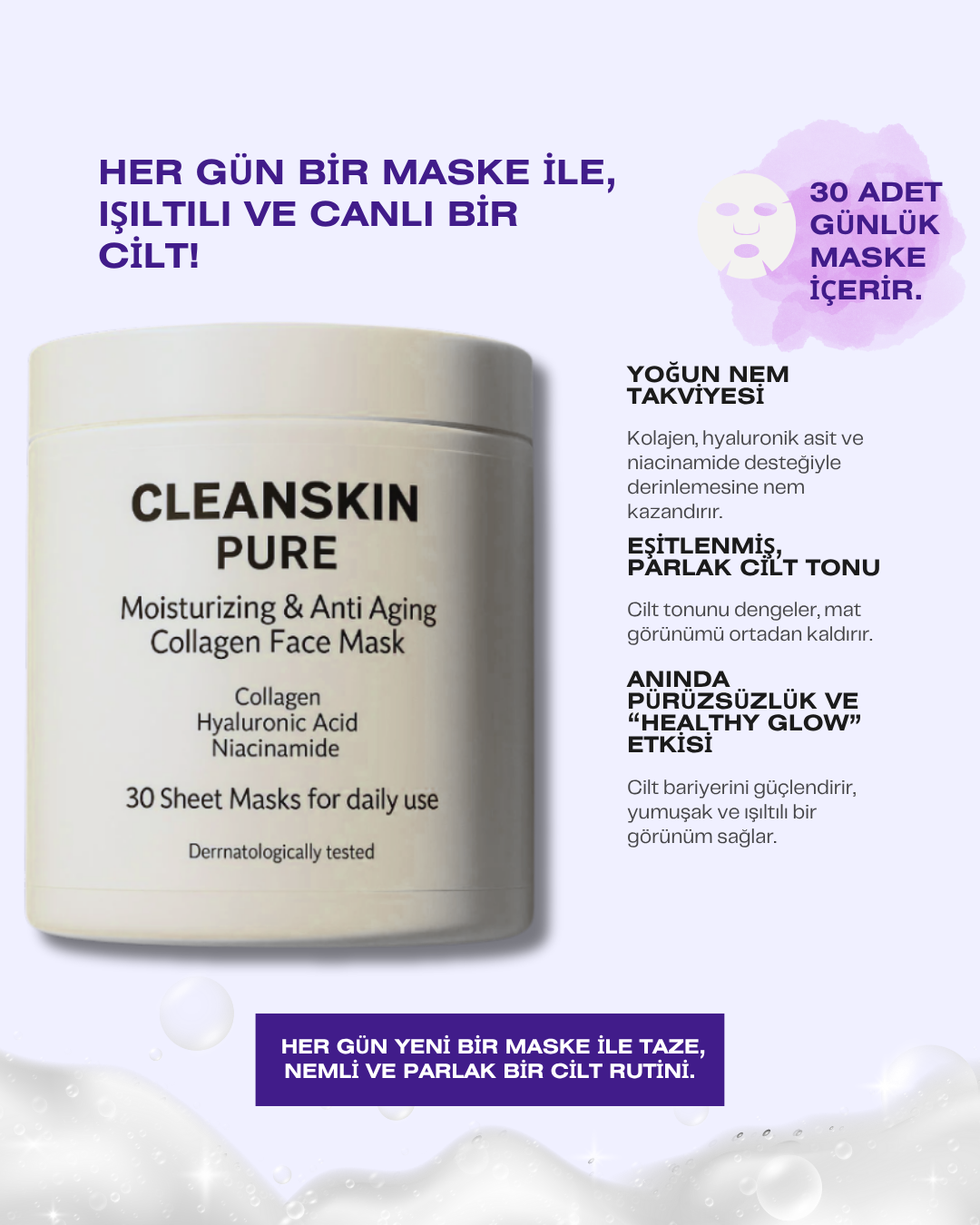 Glow Etkili Kolajen Maske Seti (30 Adet)